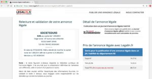 Exemple d'annonce légale d'augmentation du capital d'une SARL département 93