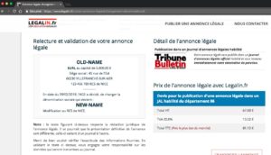 Exemple d'annonce légale de modification du nom de la société