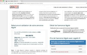 Exemple d'annonce légale de création de EURL département 34 Hérault