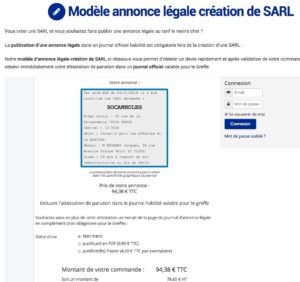 Ex annonce légale de création de SARL département 92