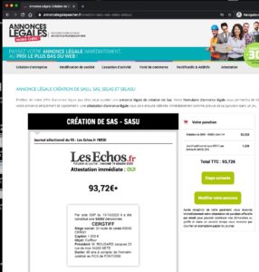 annonce legale creation sasu
